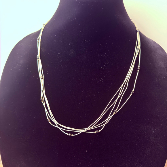 Vintage Carolyn Pollack Sterling Liquid Silver 5 Strand Black Onyx Necklace 24" - Picture 3 of 8